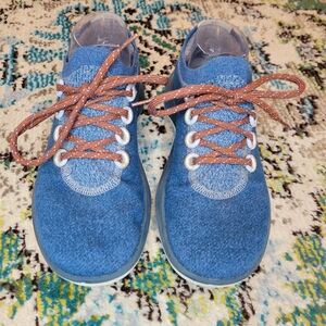 Allbirds Wool Dasher Mizzles Blue And Red Lace Up Running Shoes, Size 8.5 Womens